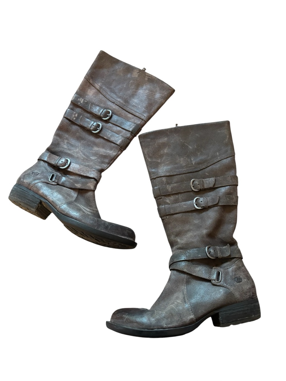 Born Odom Peltro Grey Leather Buckle Moto Equestrian Riding Tall Boots 8.5